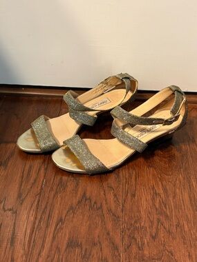 Jimmy Choo Metallic Gold Strappy Low Wedge Sandals